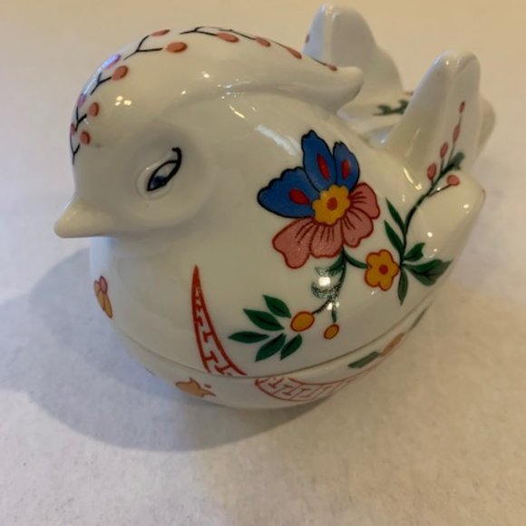 Porcelain Bird Prestige MCML XXX1 Trinket Jewelry Box Hand Painted Flower Design - Picture 7 of 10